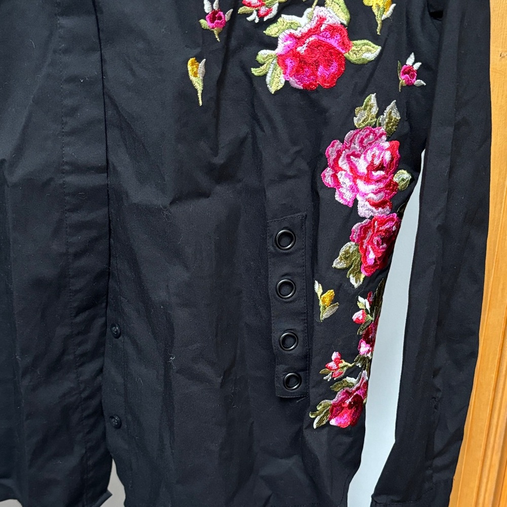 INC International Concepts Black Western Style Embroidered Shirt - Picture 3 of 4